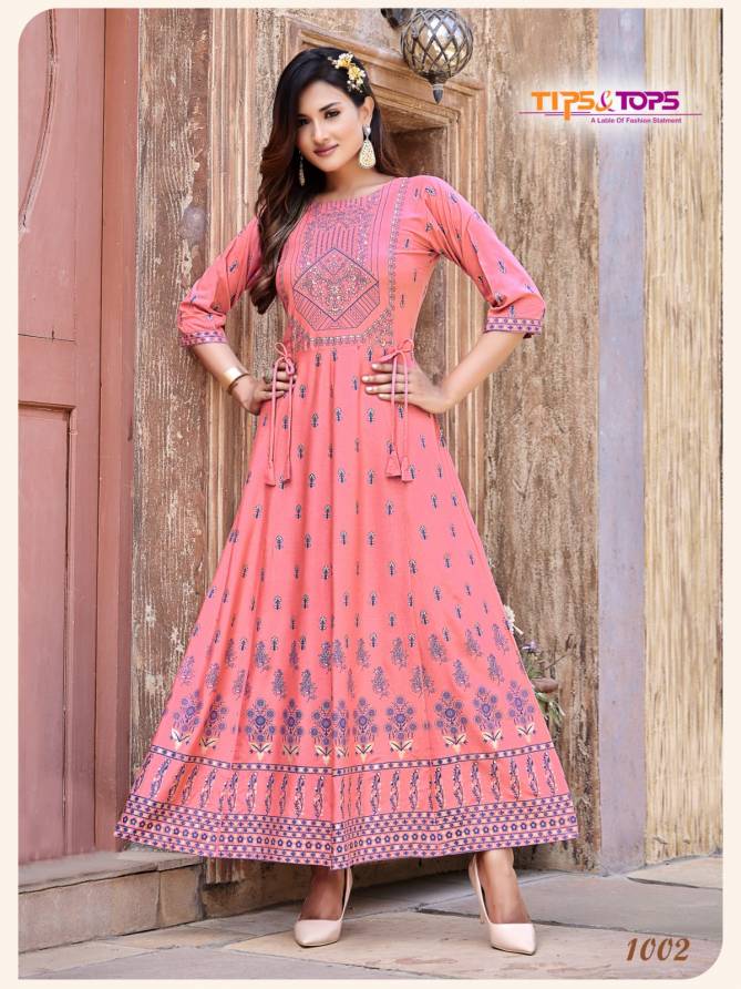 Tips Tops Millie 2 Heavy Long Rayon Printed Festive Wear Kurtis Collection